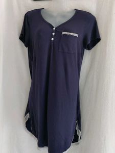 Comfortable Navy Nightdress with Lace Trim