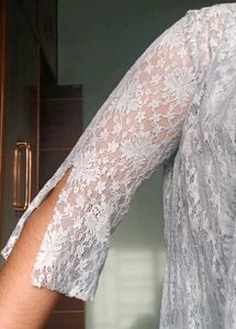 Sheer Lace Blue Mini Dress