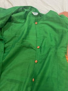 openable coat or kurty Vibrant Green Button-Down K