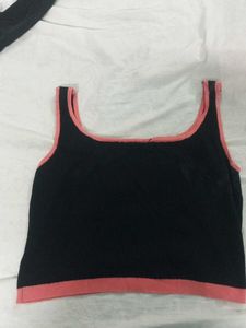 Chic Black Crop Top with Pink Trim