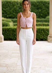 Chic Pink Houndstooth Tweed Top