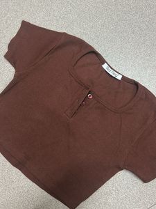 Brown Crop Top with Buttons
