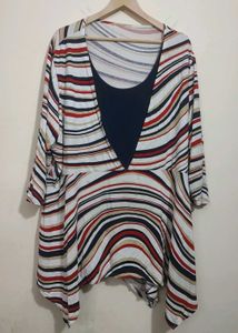 Multi Colored Striped V-Neck Top For 50 Bust