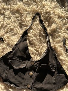 Black Denim Bustier Top
