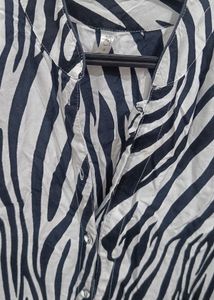 Zebra Print Button-Down Midi Dress