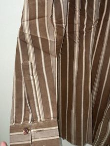 !Coffee Brown Striped Pure Cotton Shirt
