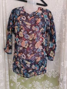 Sheer Floral Print Tunic top with vest