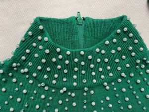 Emerald Green Pearl Embellished Turtleneck