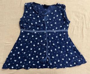 Navy Blue Floral Sleeveless Top
