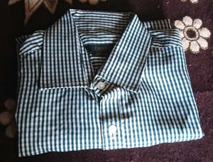 Zara Man Green Striped Button Down Shirts Half Sle