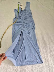 zara baby Blue Ruched One-Shoulder Dress size M