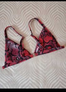Red Snake Print Bikini Top