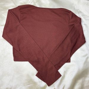 Cinnamon Brown Long Sleeve Crop Top