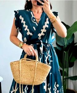Stylish Blue Printed Midi Dress