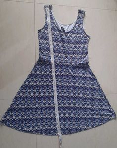 Blue &amp; White Printed Sleeveless Dress