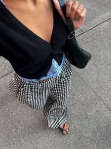 Cute Gingham Wide Leg Pants
