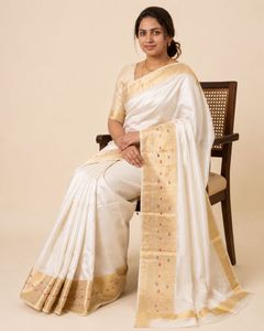 Elegant Cream Silk Saree with Gold Border