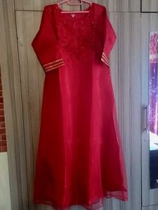 Elegant Red Embroidered long ankle length Kurta