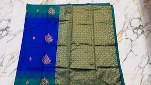 Vibrant Blue Silk Saree with unstitched blouse
