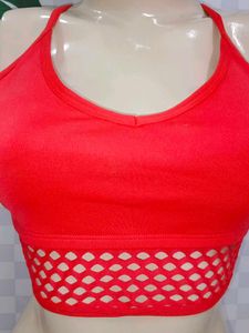 (100)Red Mesh Sports Bra