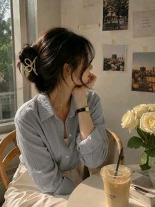 New witg tag Korean Elegant Sheer Grey Shirt