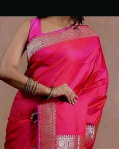 Stunning Pink Silk Saree with Silver Border