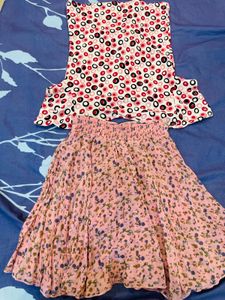 Cute Floral Skirt &amp; Circle Print Top Set