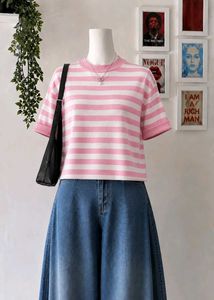 trendy Striped Cropped T-Shirt top (get freebie)