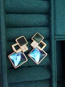 Geometric Blue Crystal Earrings