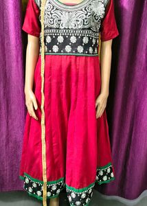 Red Anarkali Kurta with Embellished Yoke