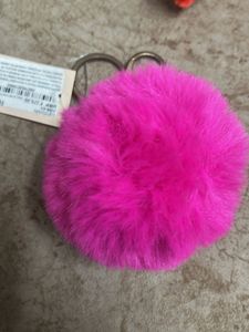 Fuzzy Pink Pom  Keychai