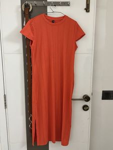 Orange Ribbed body con Dress