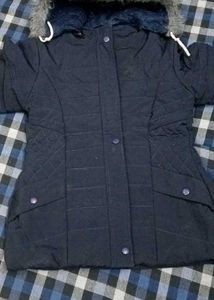 Navy Puffer Jacket with Fur Hood