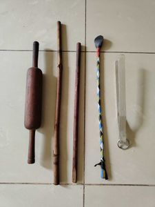 Used Wooden Belan And Sticks With Aluminium Tong