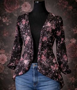 Elegant Floral Open Front Cardigan