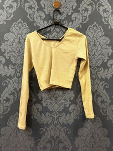 Ribbed V-Neck Long Sleeve Top