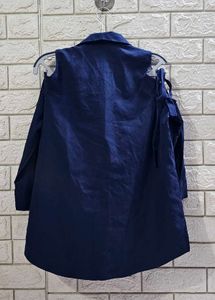 ONLY Navy Blue Cold-Shoulder Shirt