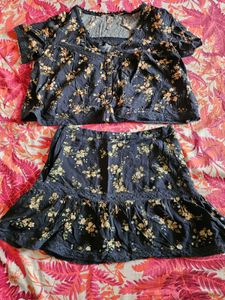 Floral Print Dress with Matching Skirt