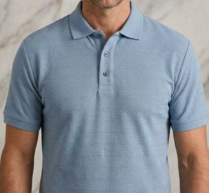 Men's Blue Textured Polo Shirt