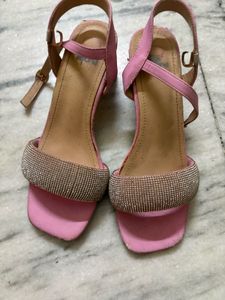 Sparkly Pink Block Heels Sandals