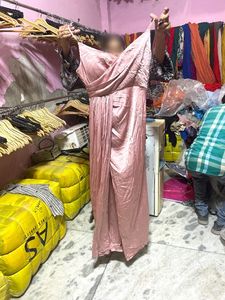 Elegant Pink Satin Wrap Dress