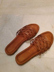 Stylish Brown Woven Slides