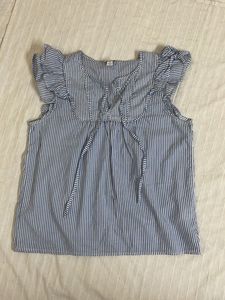 Blue Striped Ruffle Sleeve Top
