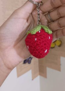 Crocheted Strawberry Keychain