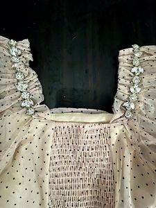 Sheer Polka Dot Ruched Square Neck Top