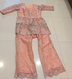 Rich Ethnic Peach Net Top-Palazzo Set