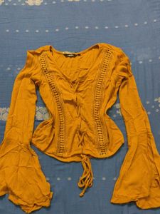 Westside Nuon Yellow Bell Sleeve Top