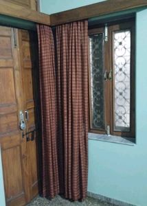 Brown Checked Curtains - 7 Feet (Set Of 4)