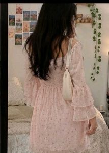 Cute Pink Floral Ruffle Dress