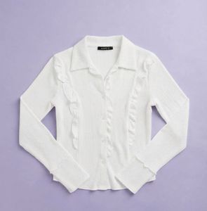 White Ruffled Button-Up Shirt